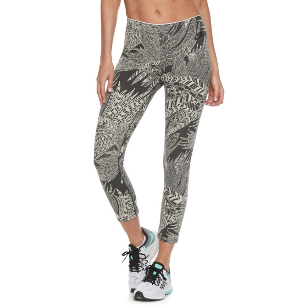 NIKE Printed Crop Athletic Yoga Leggings "Pale Gray" [Leaf Print] Women’s XS